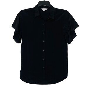 Nine West Womens Blouse Size XS Flutter Sleeves Round Hem Button Closure Flowy